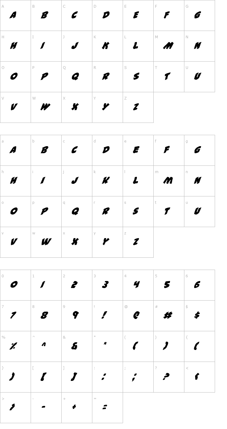 Character Map #44 Font Italic Font