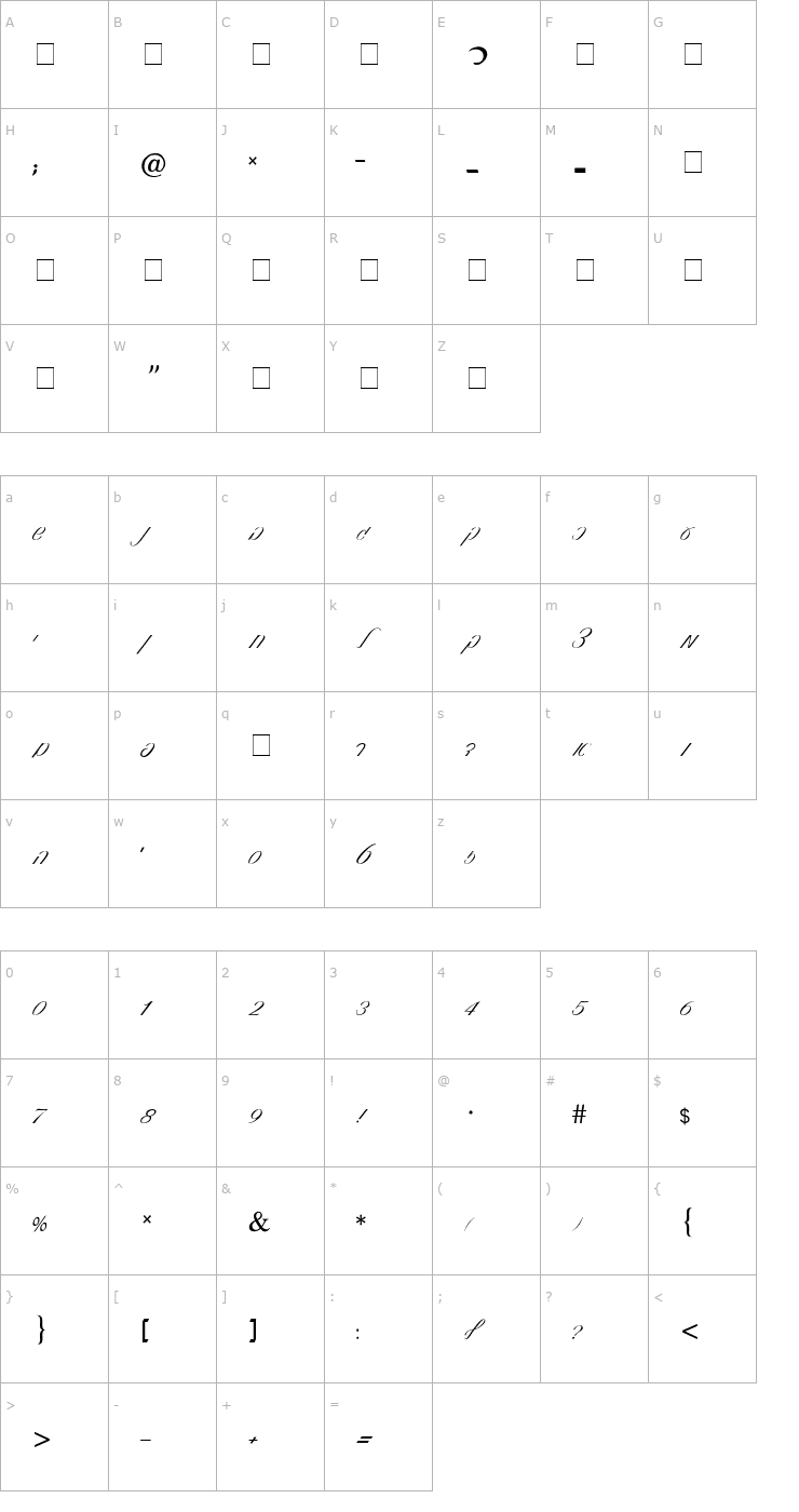 Character Map 0 Heb Hand Medium Font
