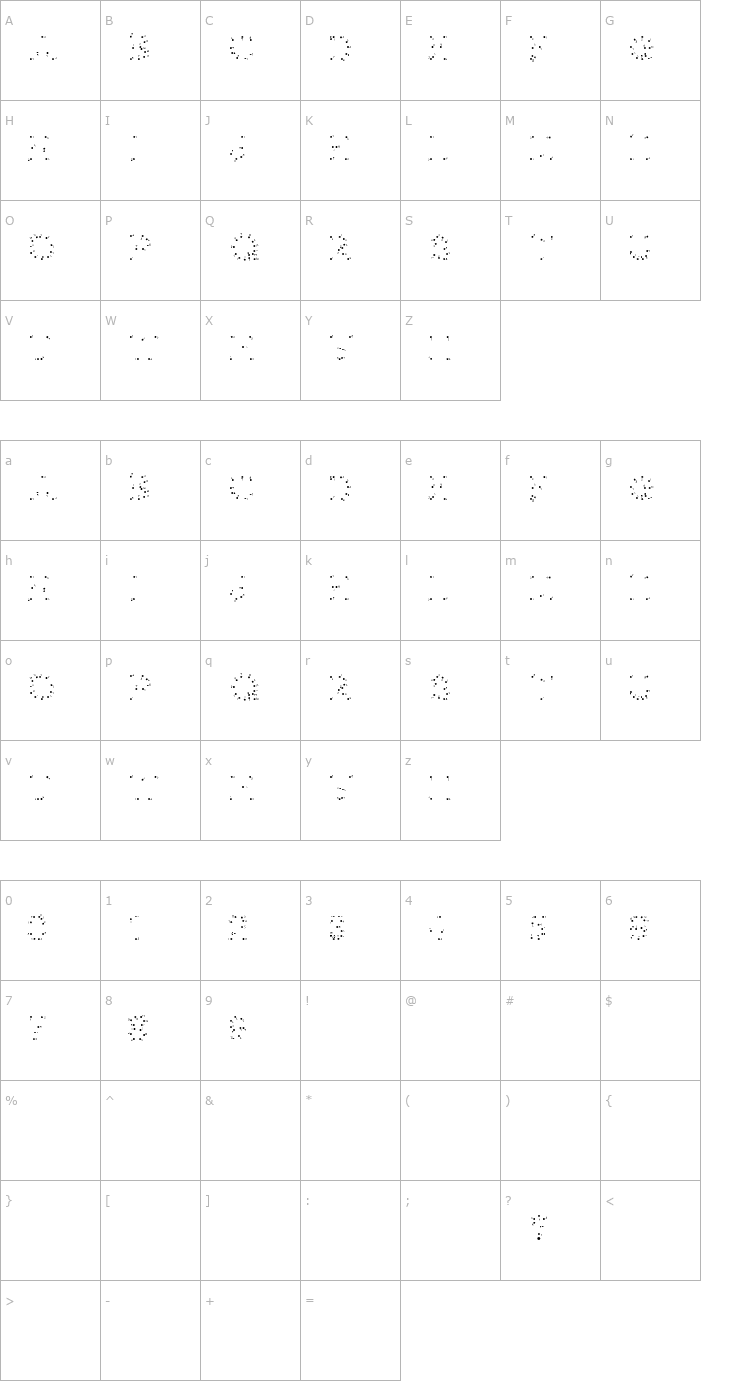 Character Map 0Pointe-AFaire Font