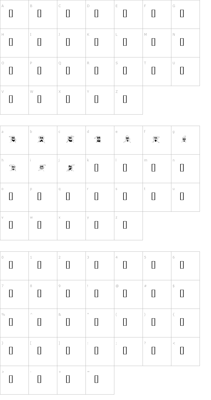 Character Map 10 Lil Ghosts Font