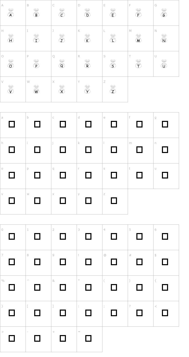 Character Map 101! Bunny Hug Font