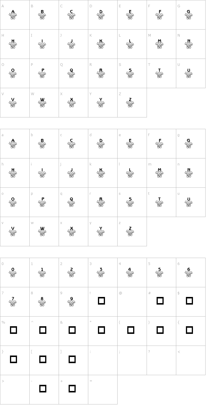 Character Map 101! ClownZ Beanie Font