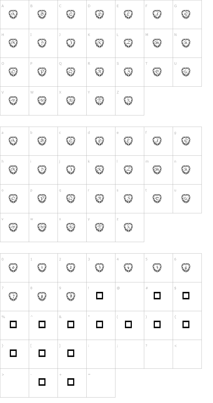 Character Map 101! Heart Framed Font