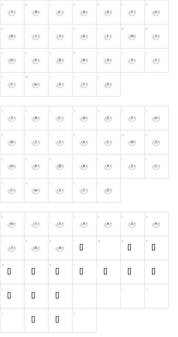 Character Map 101! Partly Cloudy Font