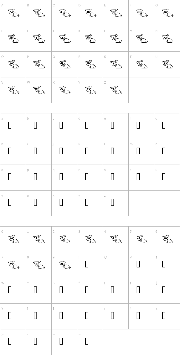 Character Map 101! Pierre Pelican Font
