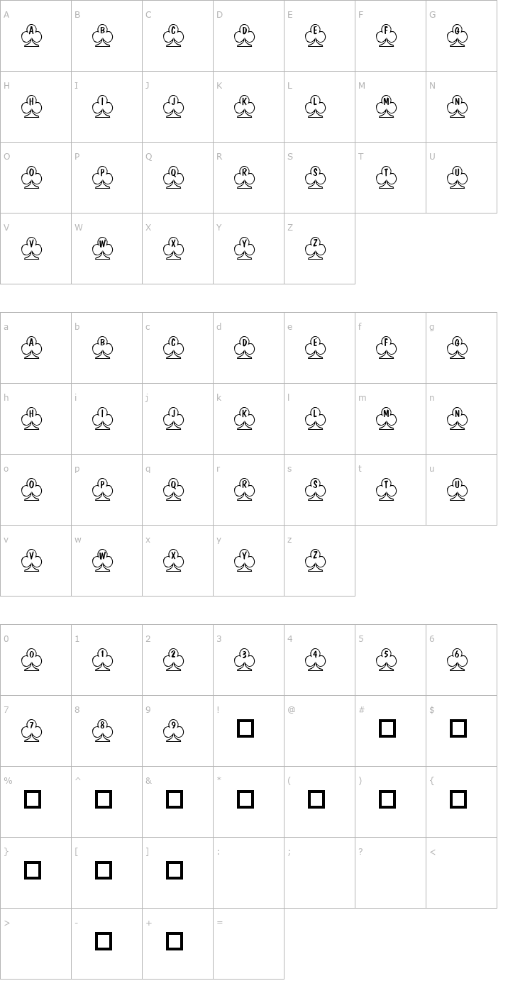 Character Map 101! Poker Face ClubZ Font