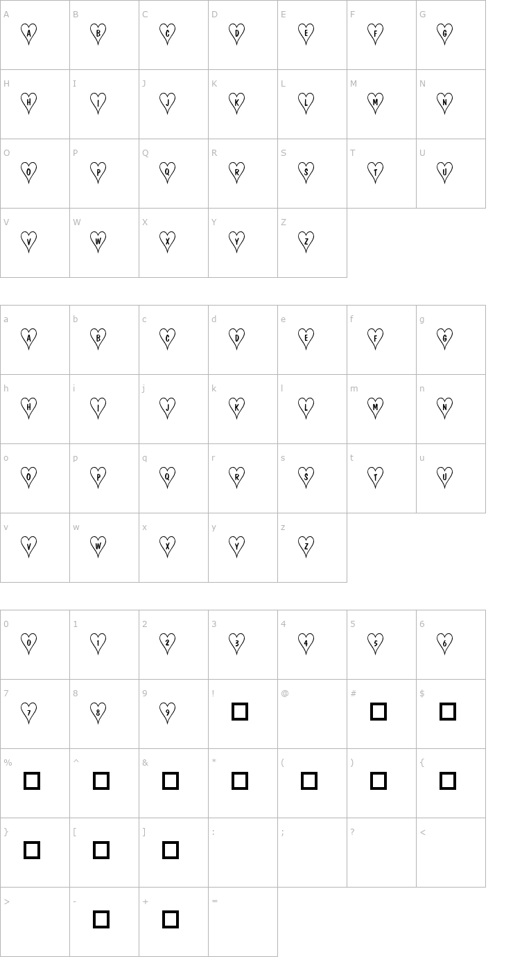 Character Map 101! Poker Face HeartZ Font