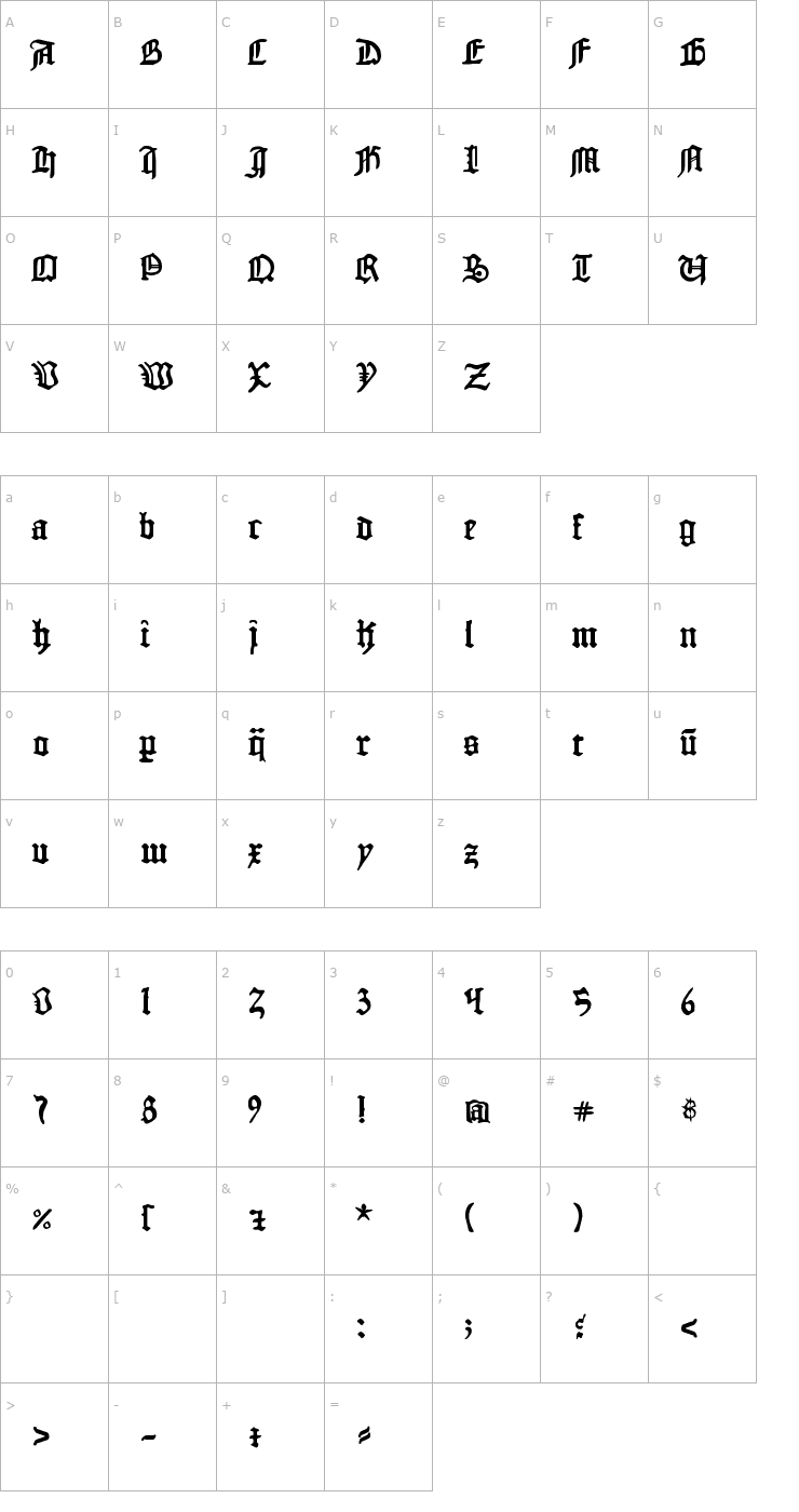 Character Map 1454 Gutenberg Bibel Font