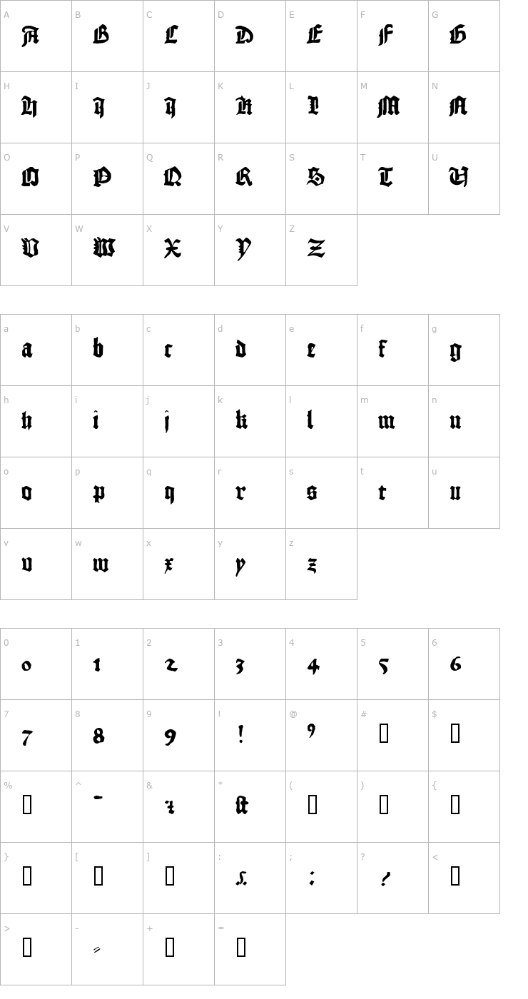 Character Map 1456 Gutenberg Font