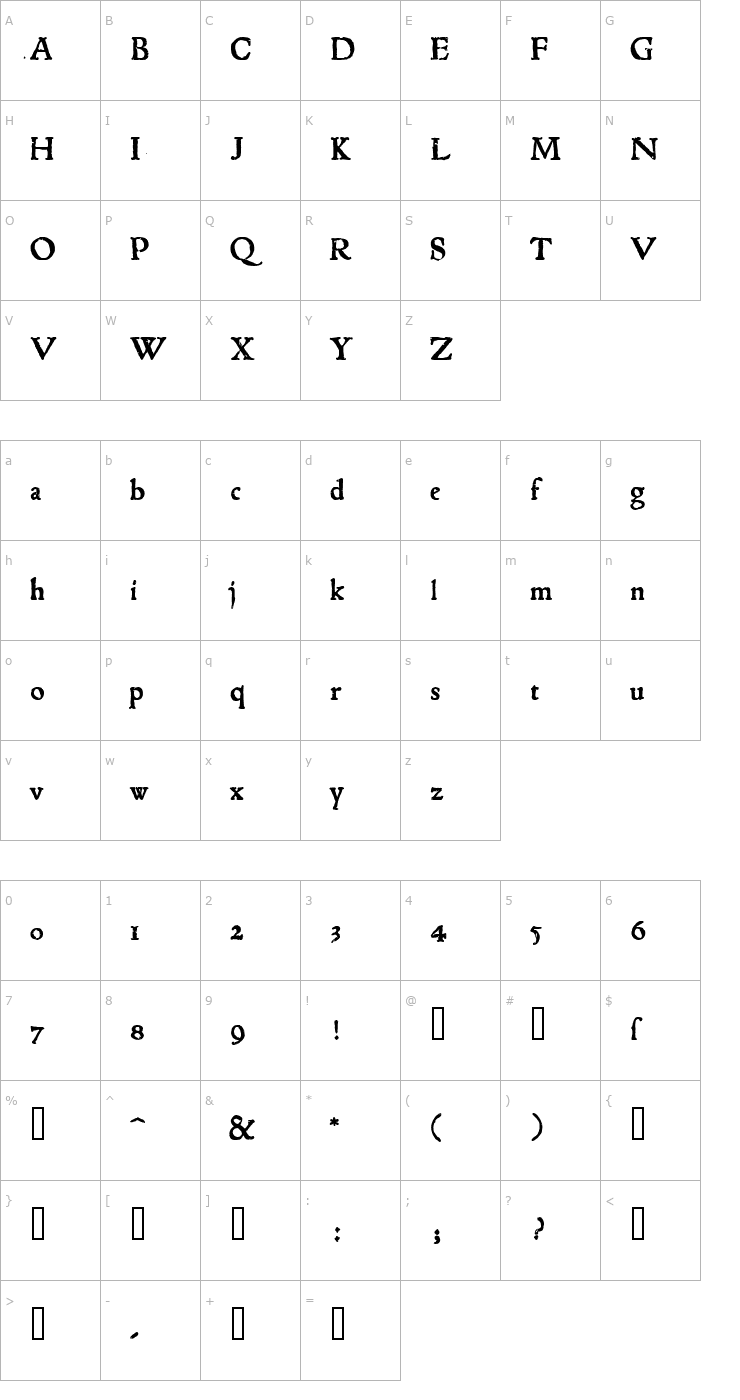 Character Map 1543HumaneJenson Bold Font