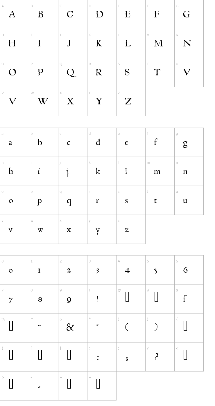 Character Map 1543HumaneJenson Normal Font