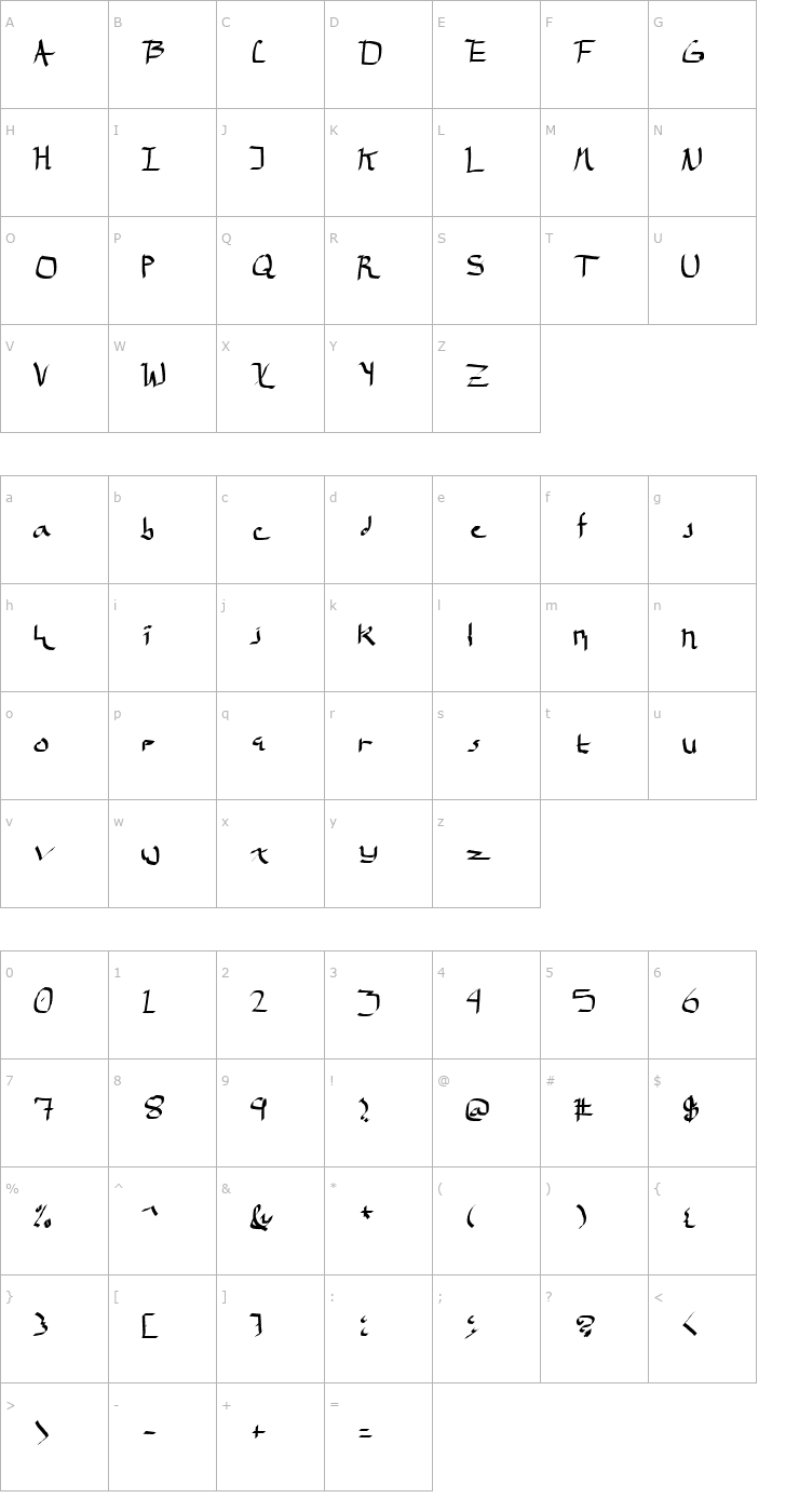 Character Map 15th Accident Font