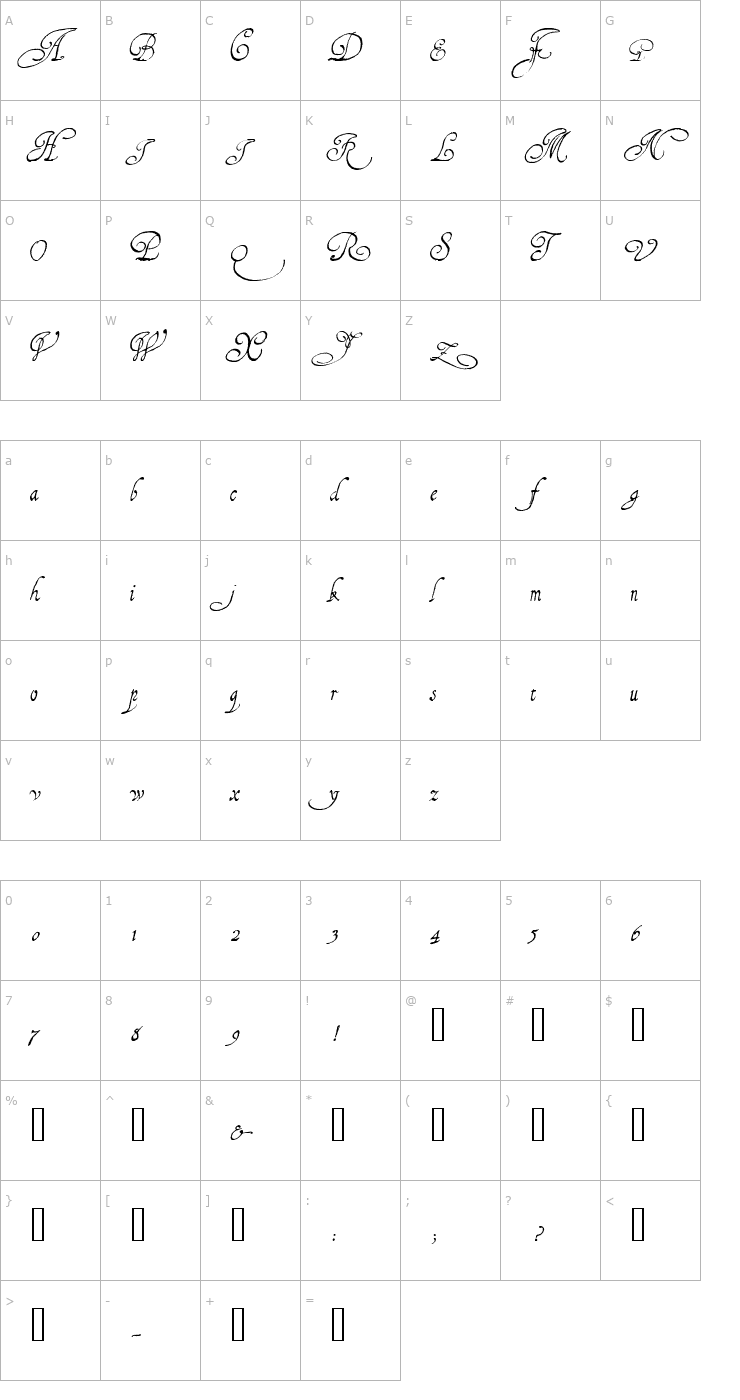 Character Map 1610 Cancellaresca Font