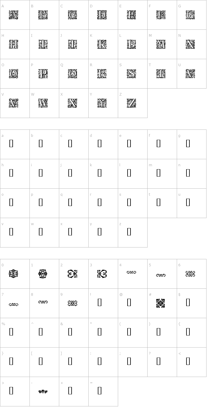 Character Map 16th Arabesques Font