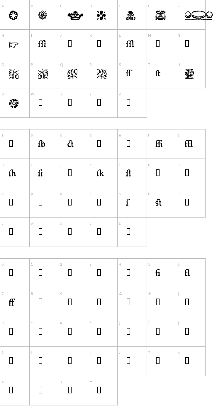 Character Map 1722Xtras Font