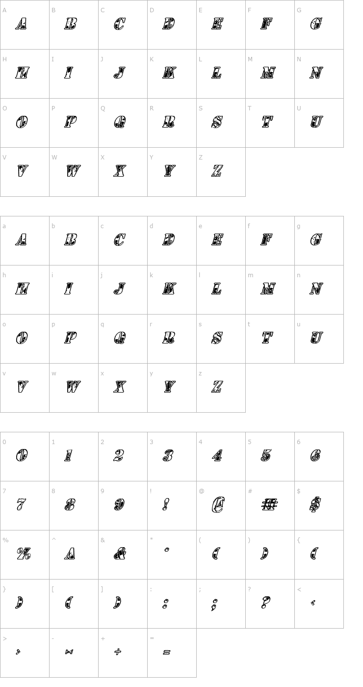 Character Map 1st Cav Italic Font