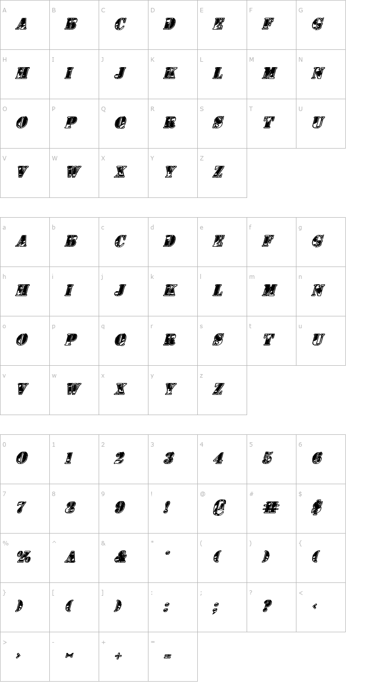 Character Map 1st Cav v2 Italic Font