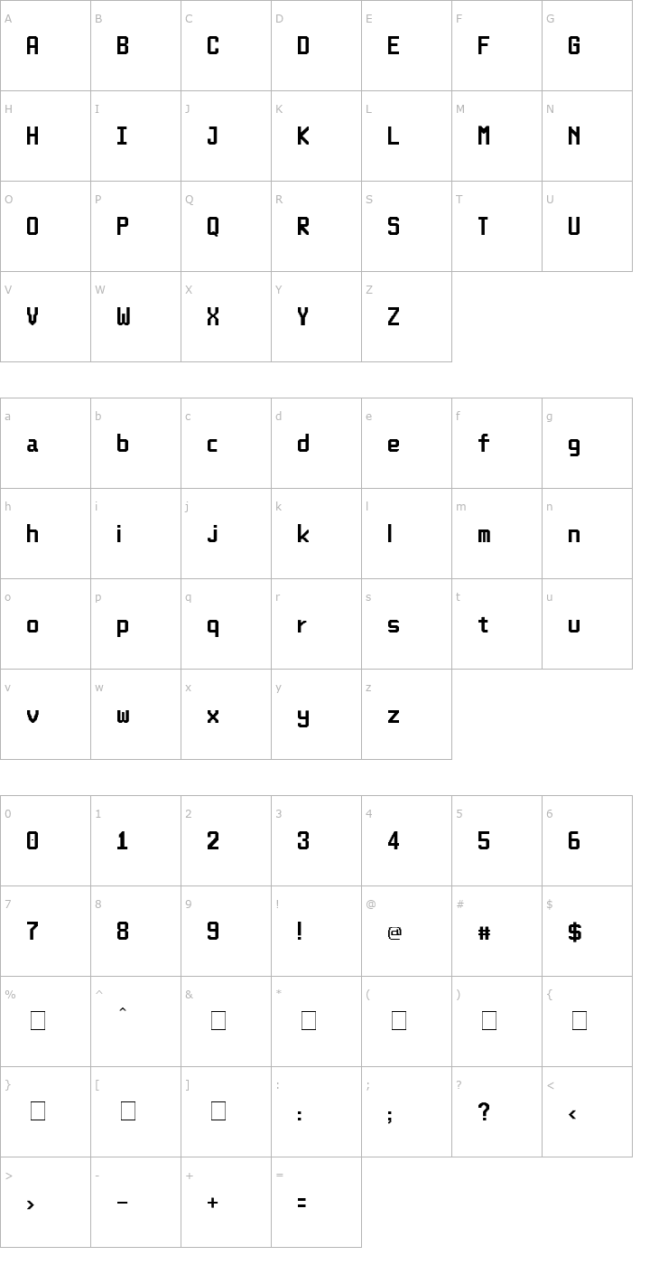 Character Map 1st Sortie Font