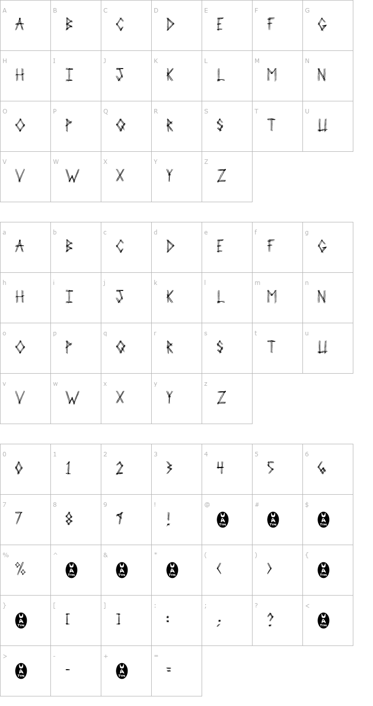 Character Map 2 Prong Tree Font
