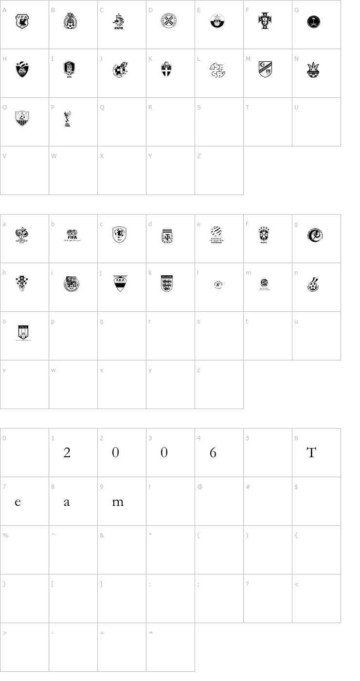 Character Map 2006 Team Font