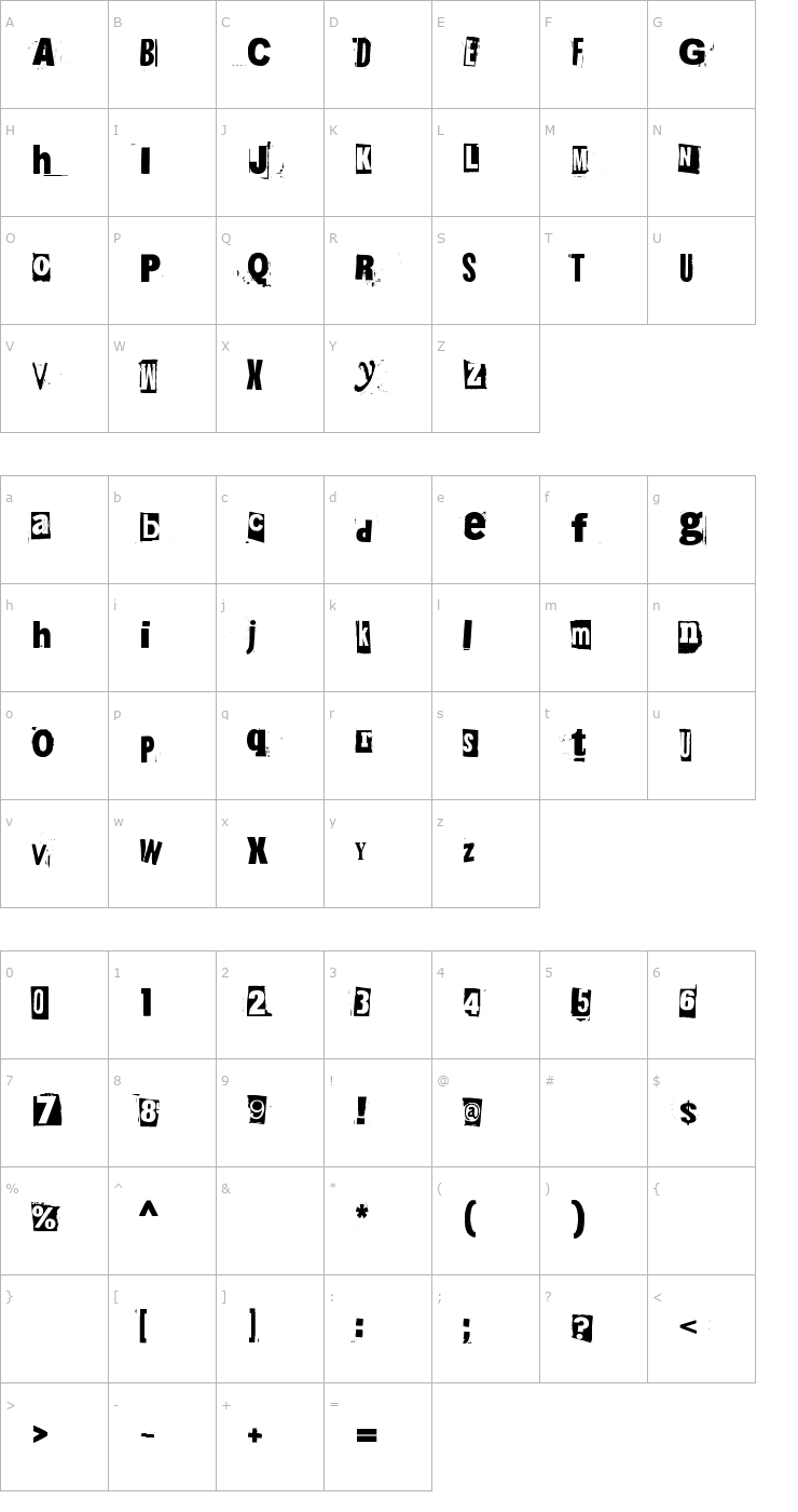 Character Map 215000Euro Font