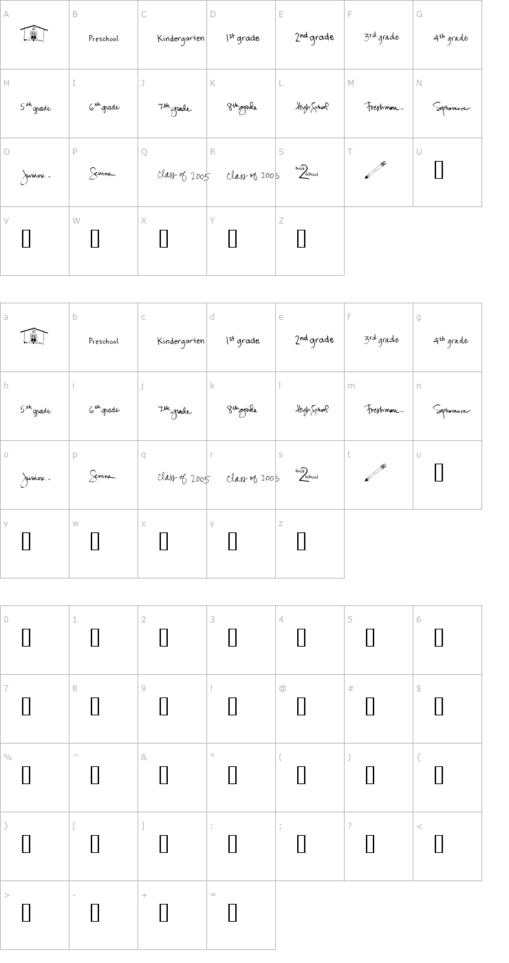 Character Map 2Peas Back to School Font