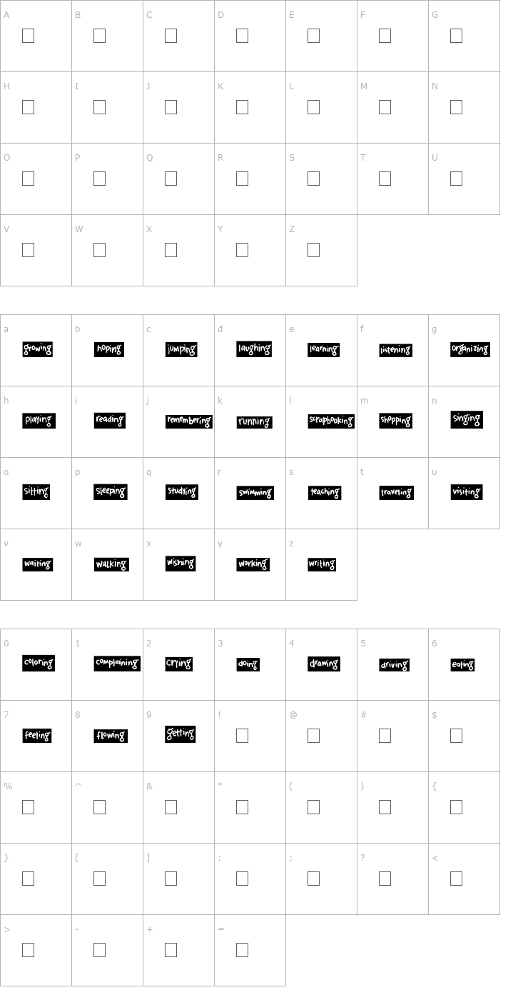 Character Map 2Peas Blocks - Actions Font