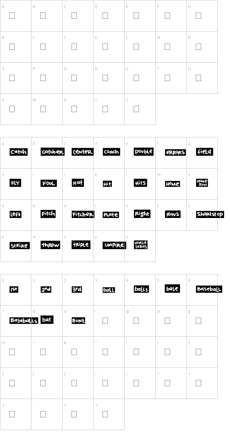 Character Map 2Peas Blocks - Baseball Font