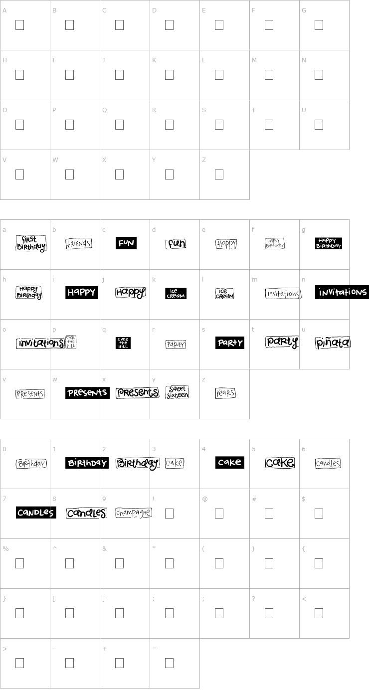 Character Map 2Peas Blocks - Birthday Font