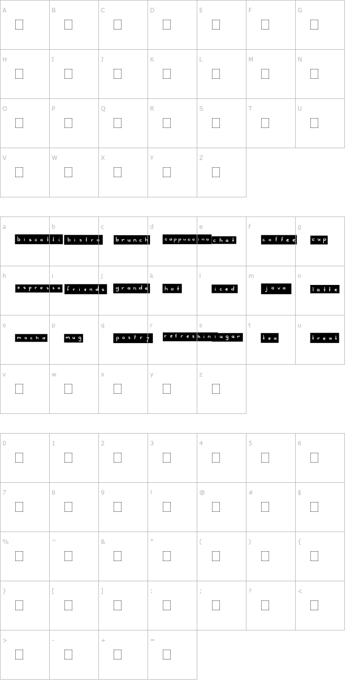 Character Map 2Peas Blocks - Bistro Font