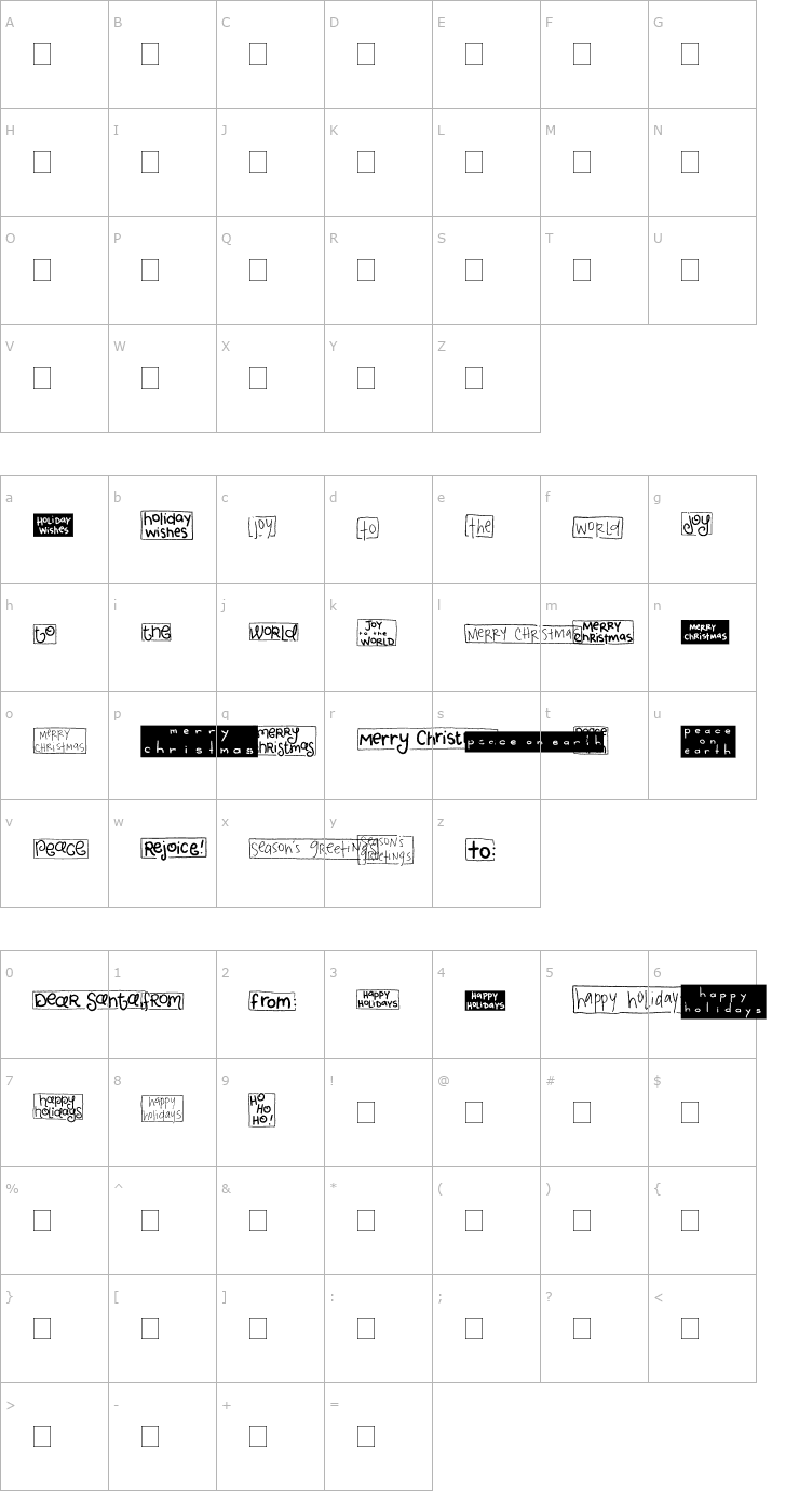 Character Map 2Peas Blocks - Christmas Cards Font