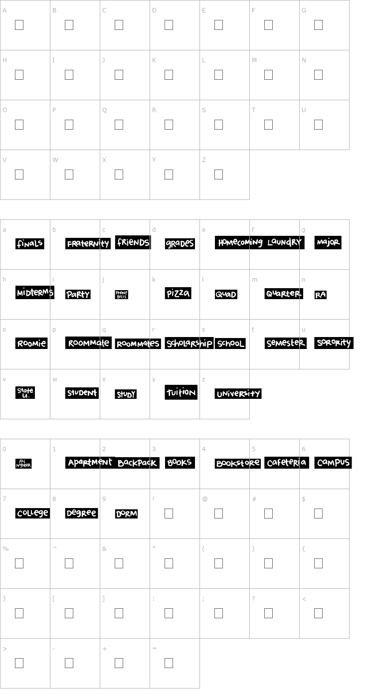 Character Map 2Peas Blocks - College Font