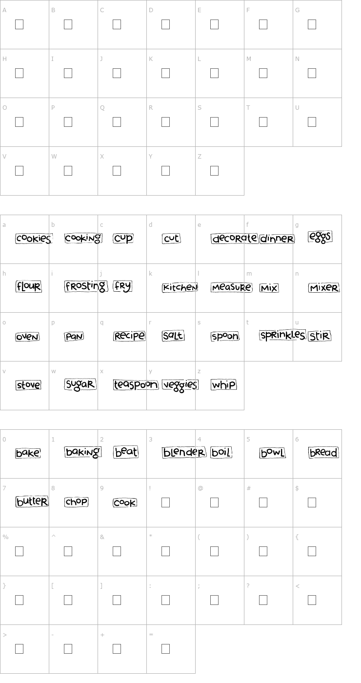 Character Map 2Peas Blocks - Cooking Font