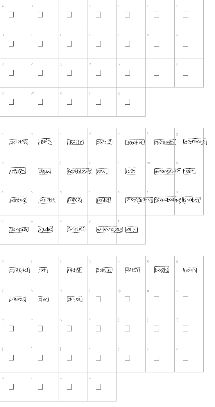 Character Map 2Peas Blocks - Creativity Font