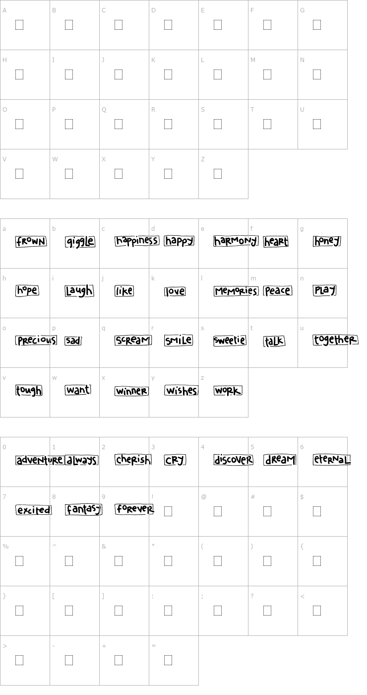 Character Map 2Peas Blocks - Emotions Font