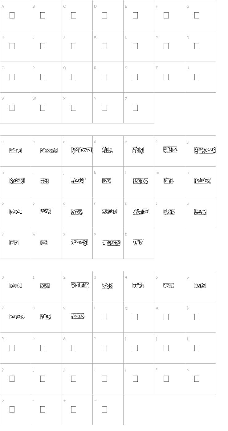 Character Map 2Peas Blocks - Girly Font
