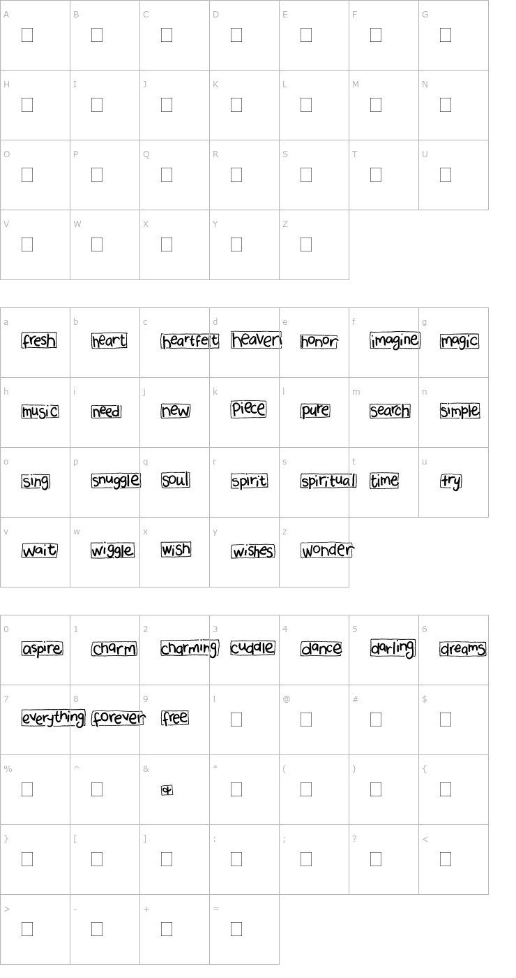 Character Map 2Peas Blocks - Heartfelt Font