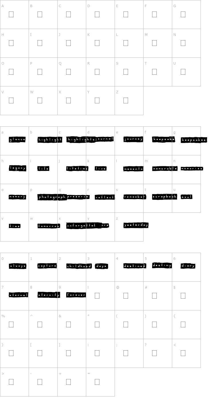 Character Map 2Peas Blocks - Memories Font