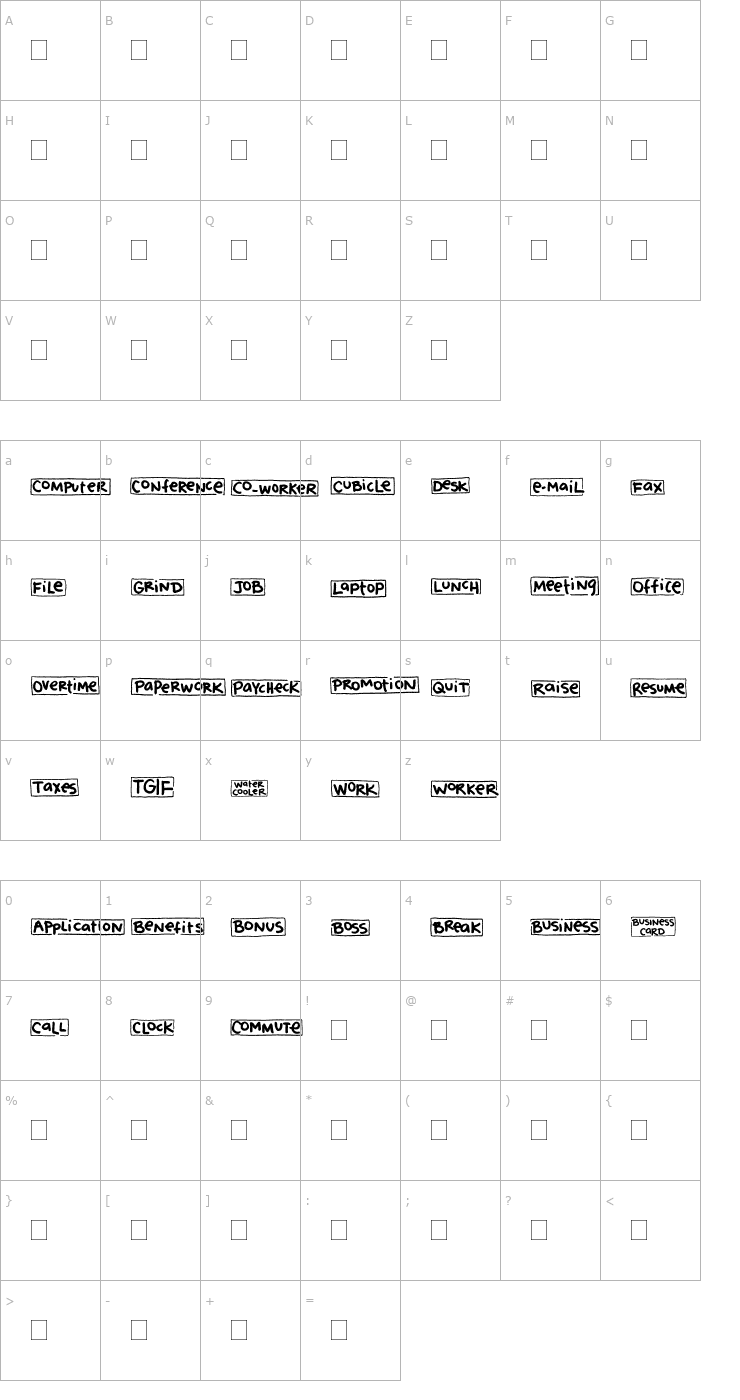 Character Map 2Peas Blocks - On the Job Font