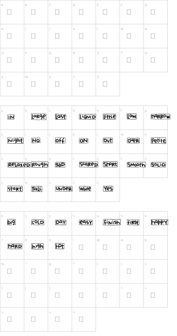 Character Map 2Peas Blocks - Opposites Font