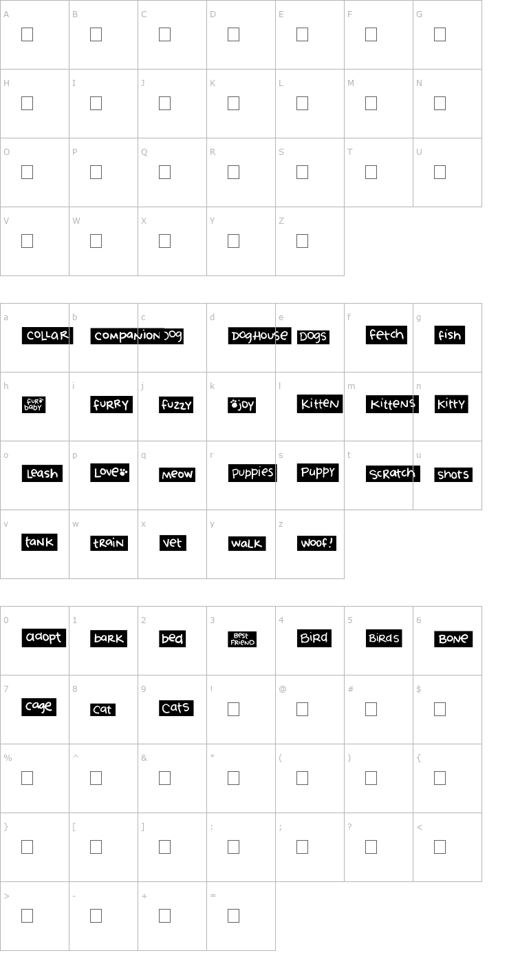 Character Map 2Peas Blocks - Pets Font
