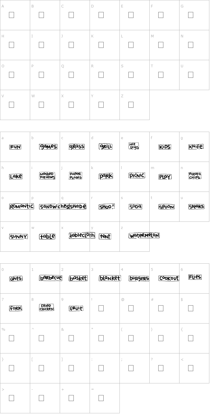 Character Map 2Peas Blocks - Picnic Font