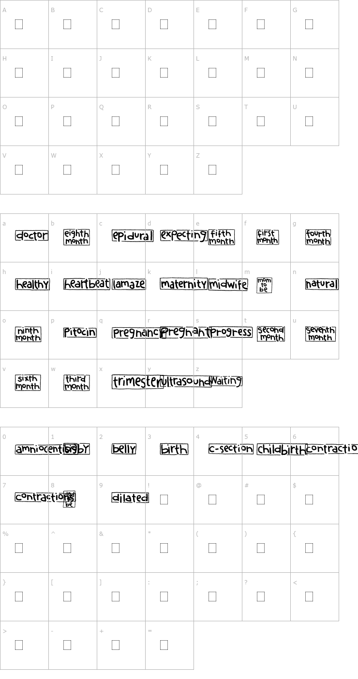 Character Map 2Peas Blocks - Pregnancy Font