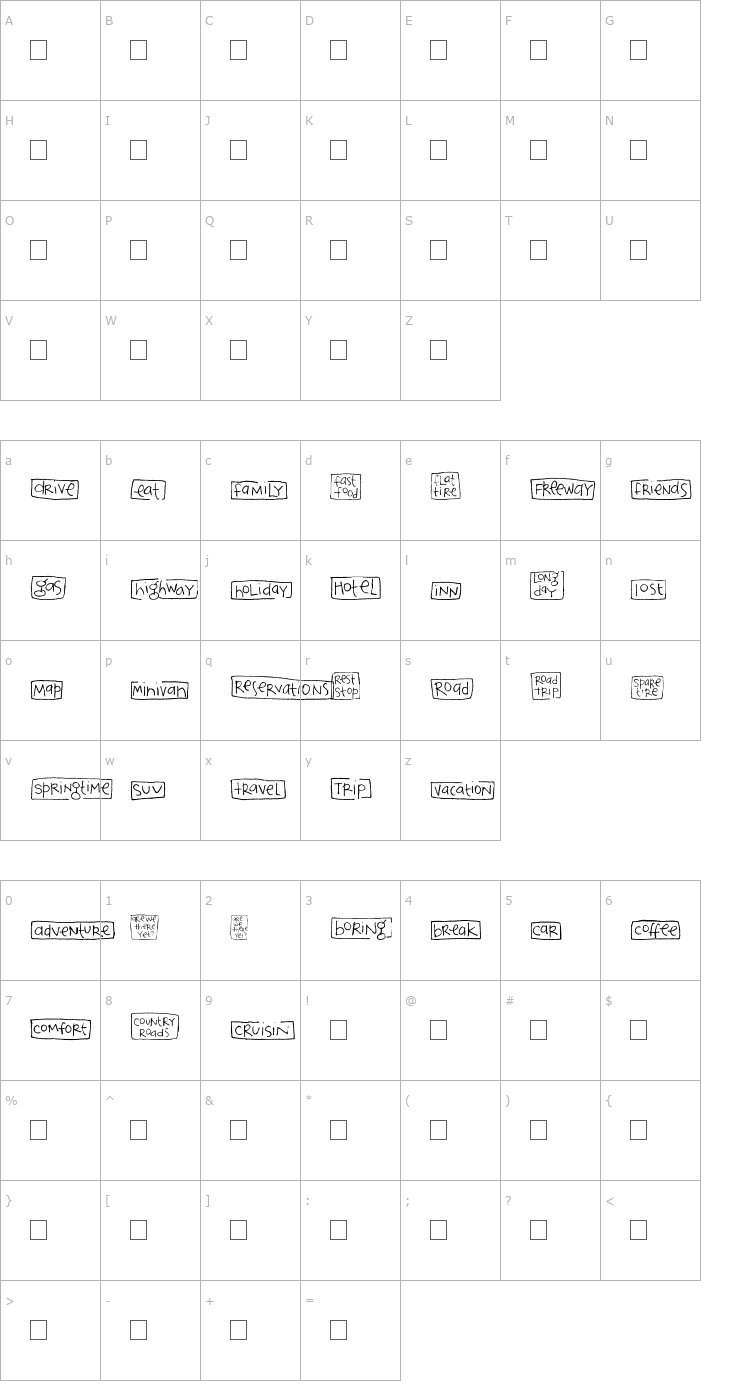 Character Map 2Peas Blocks - Road Trip Font