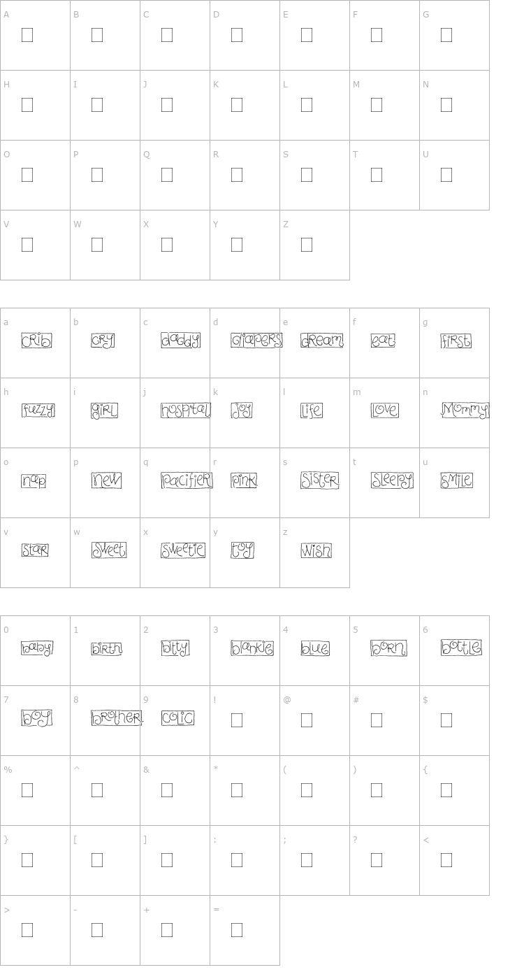 Character Map 2Peas Blocks - Sweet Baby Font