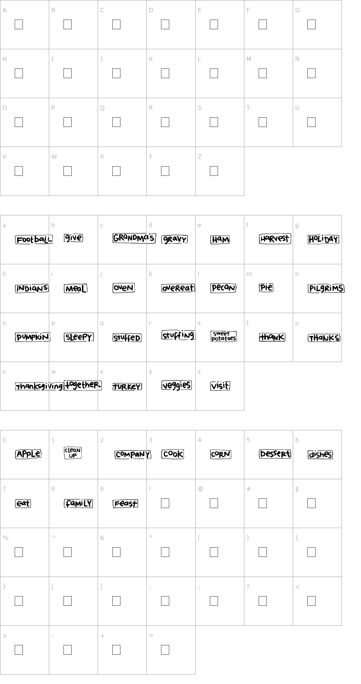 Character Map 2Peas Blocks - Thanksgiving Font