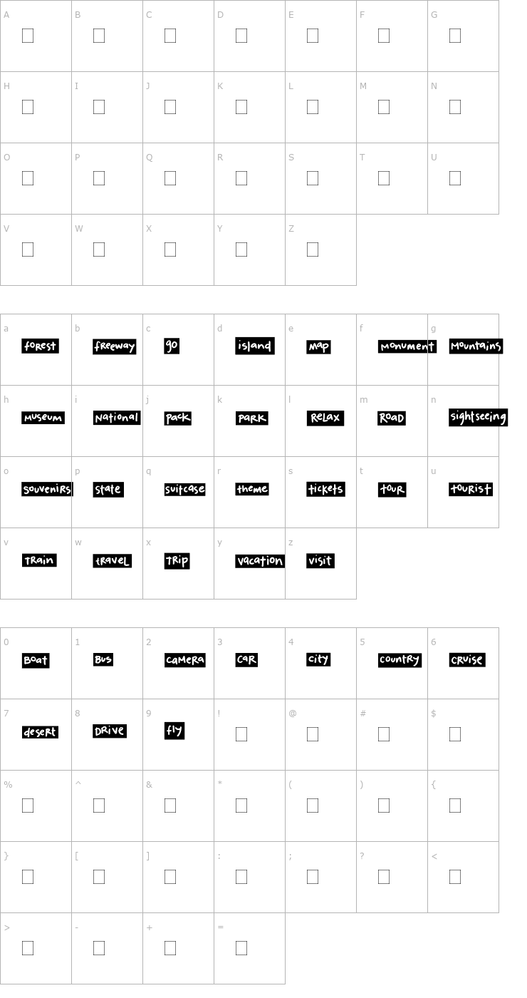 Character Map 2Peas Blocks - Travel Font