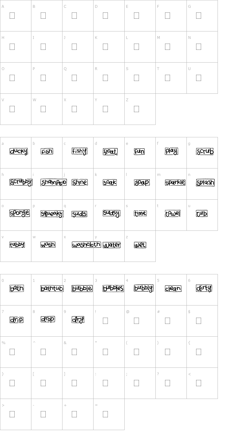 Character Map 2Peas Blocks - Tub Time Font
