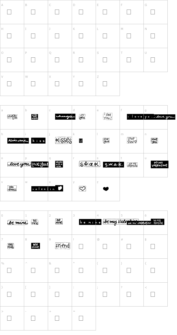 Character Map 2Peas Blocks - Valentines Font
