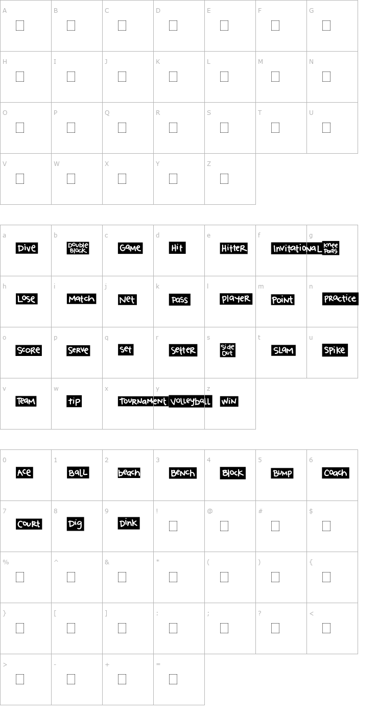 Character Map 2Peas Blocks - Volleyball Font